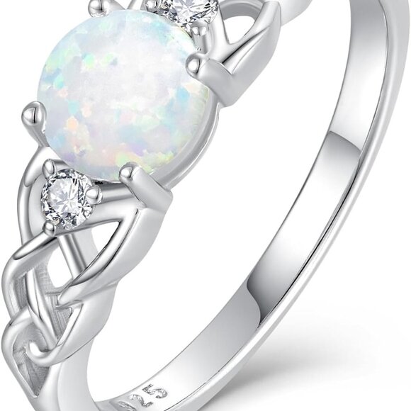 Celtic Knot Ring for Women 925 Sterling Silver 3-Stone Promise Ring Size 5-10
